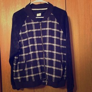 Navy checkered bomber jacket